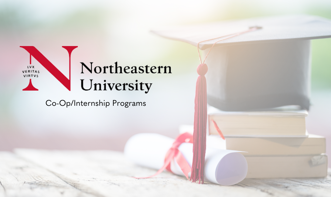 An image of a graduation cap and diploma with the Northeastern University logo