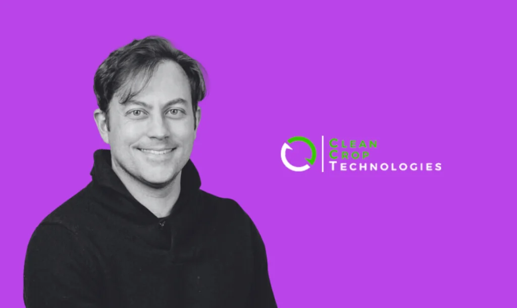 Dan White, Co-Founder and CEO of Clean Crop Technologies, with the company's logo on a bright purple background.